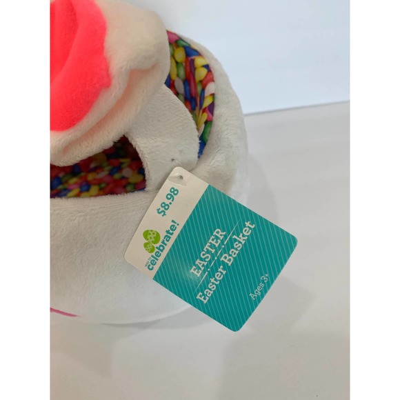 Pink & White Plush Easter Bunny Easter Basket Rabbit & Jelly Bean Centerpiece - Picture 4 of 6